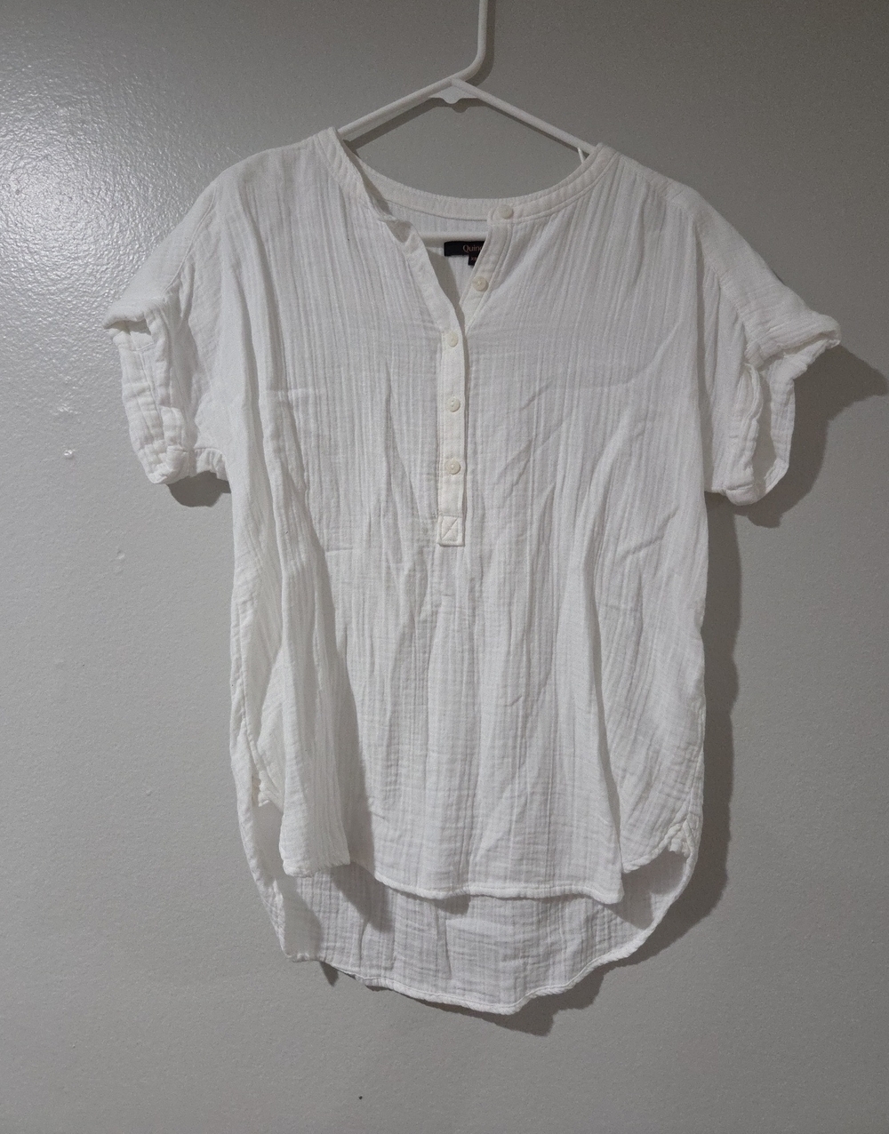 Quince White Short-Sleeve Button Henley Tunic